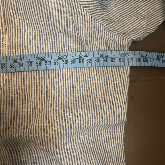 LINEN LANDS END Blue White Stripe Men’s Long Sleeve Button Up Vacation SZ XL EUC - Picture 13 of 13